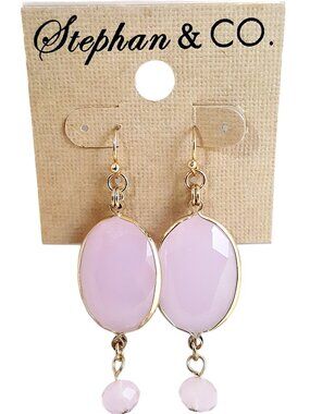 Stephan & Co Women's Trendy Gold Plated Pink Hook Earrings NWT